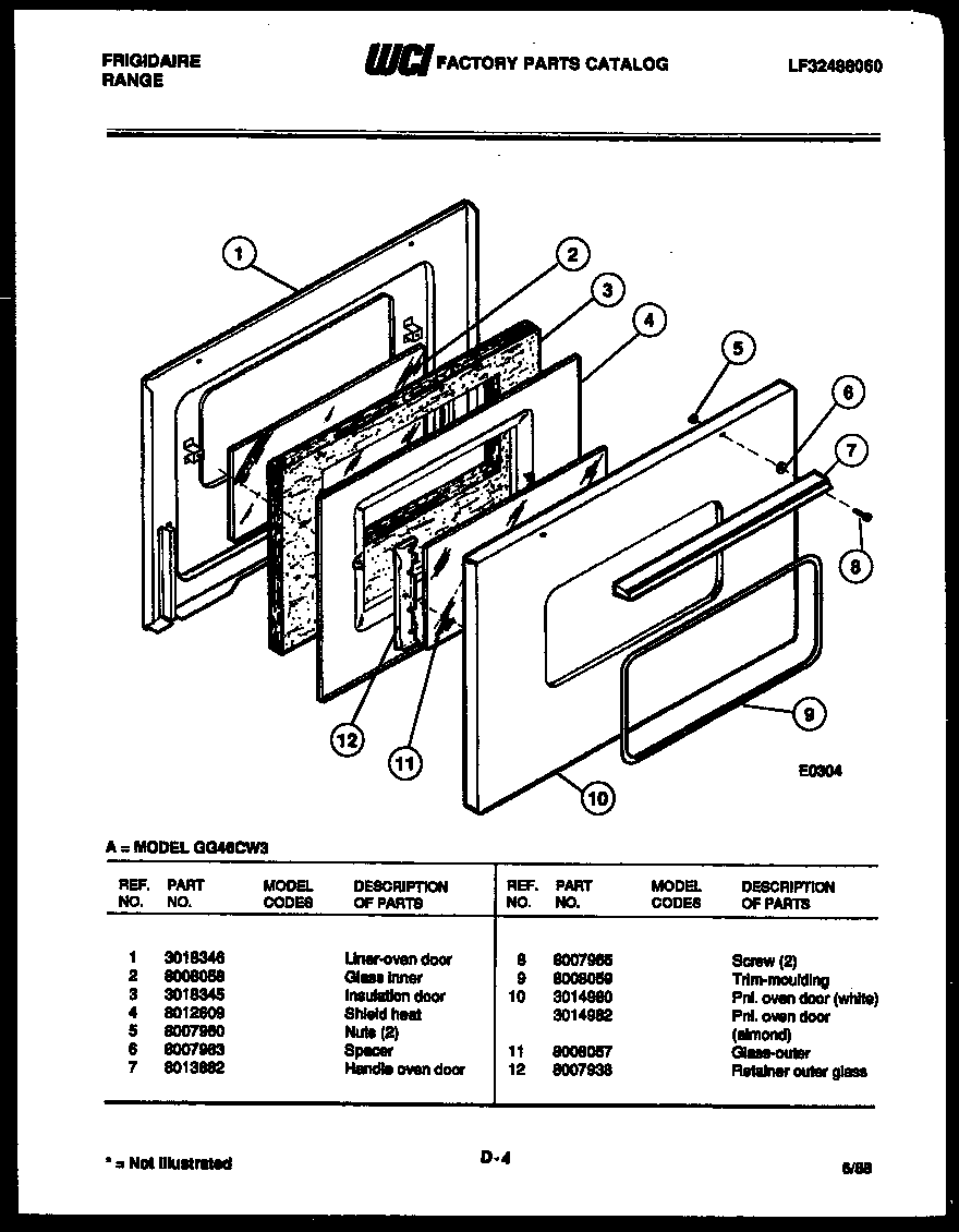 Frigidaire GG46CW3 door parts diagram