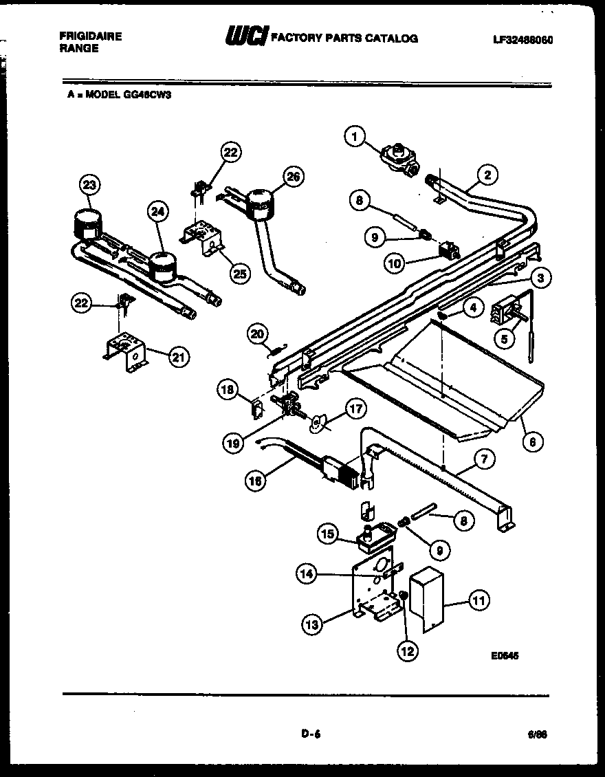 Frigidaire GG46CW3 burner, manifold and gas control diagram