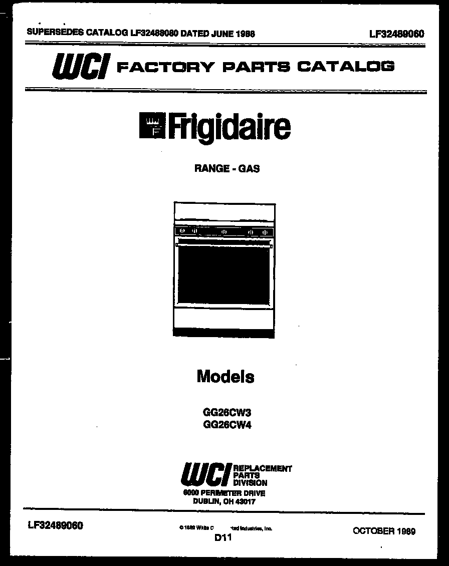 Frigidaire GG26CW4 cover page diagram