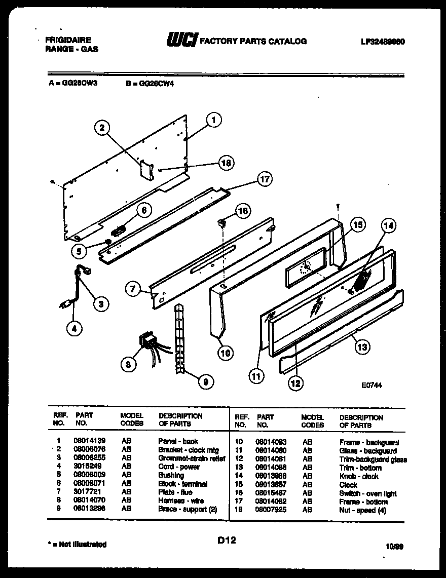 Frigidaire GG26CW4 backguard diagram