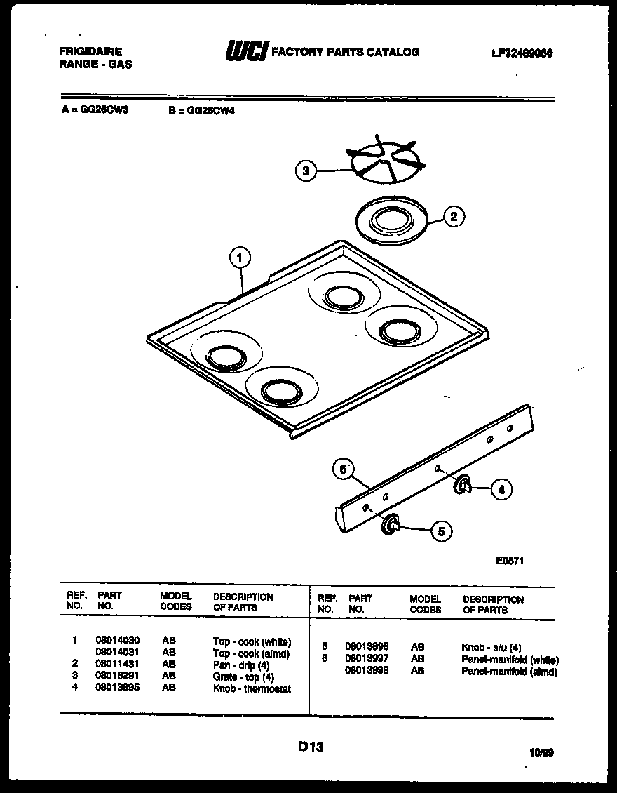 Frigidaire GG26CW4 cooktop parts diagram