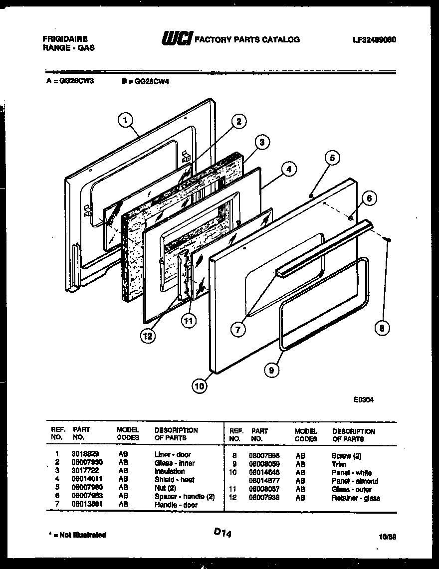 Frigidaire GG26CW4 door parts diagram