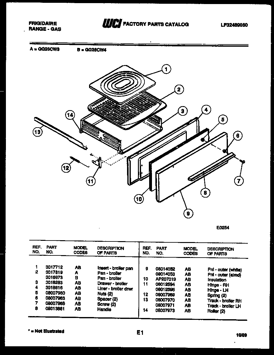 Frigidaire GG26CW4 broiler drawer parts diagram