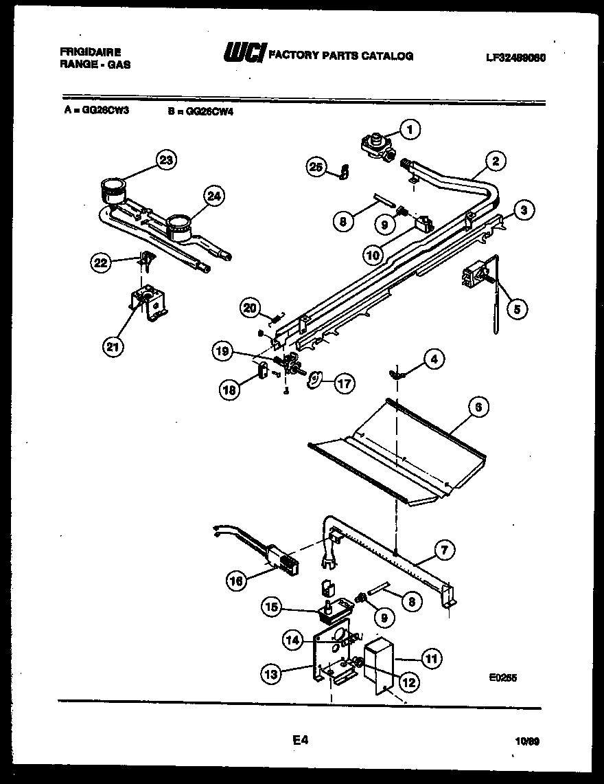 Frigidaire GG26CW4 burner, manifold and gas control diagram