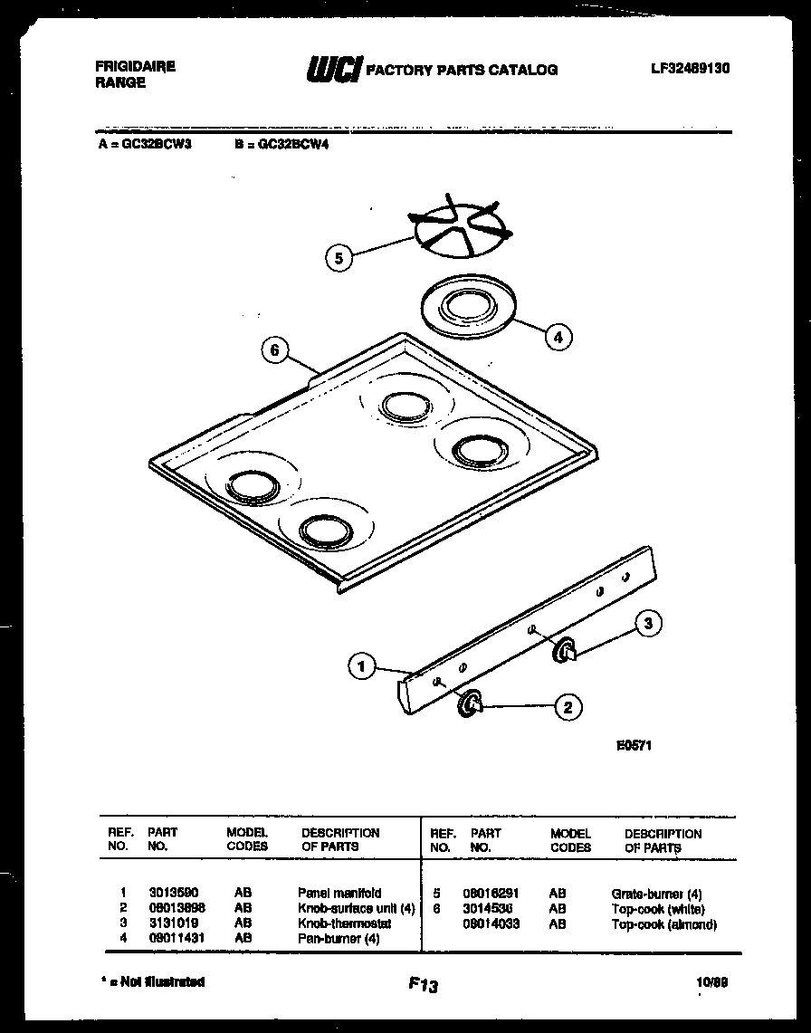 Frigidaire GC32BCL4 cooktop parts diagram