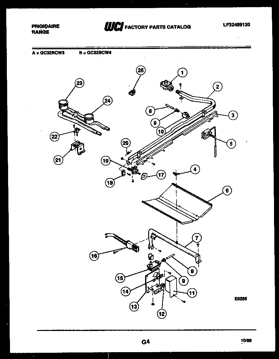 Frigidaire GC32BCL4 burner, manifold and gas control diagram