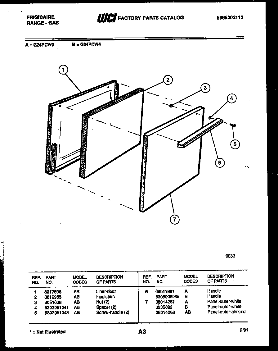 Frigidaire G24PCW3 door parts diagram