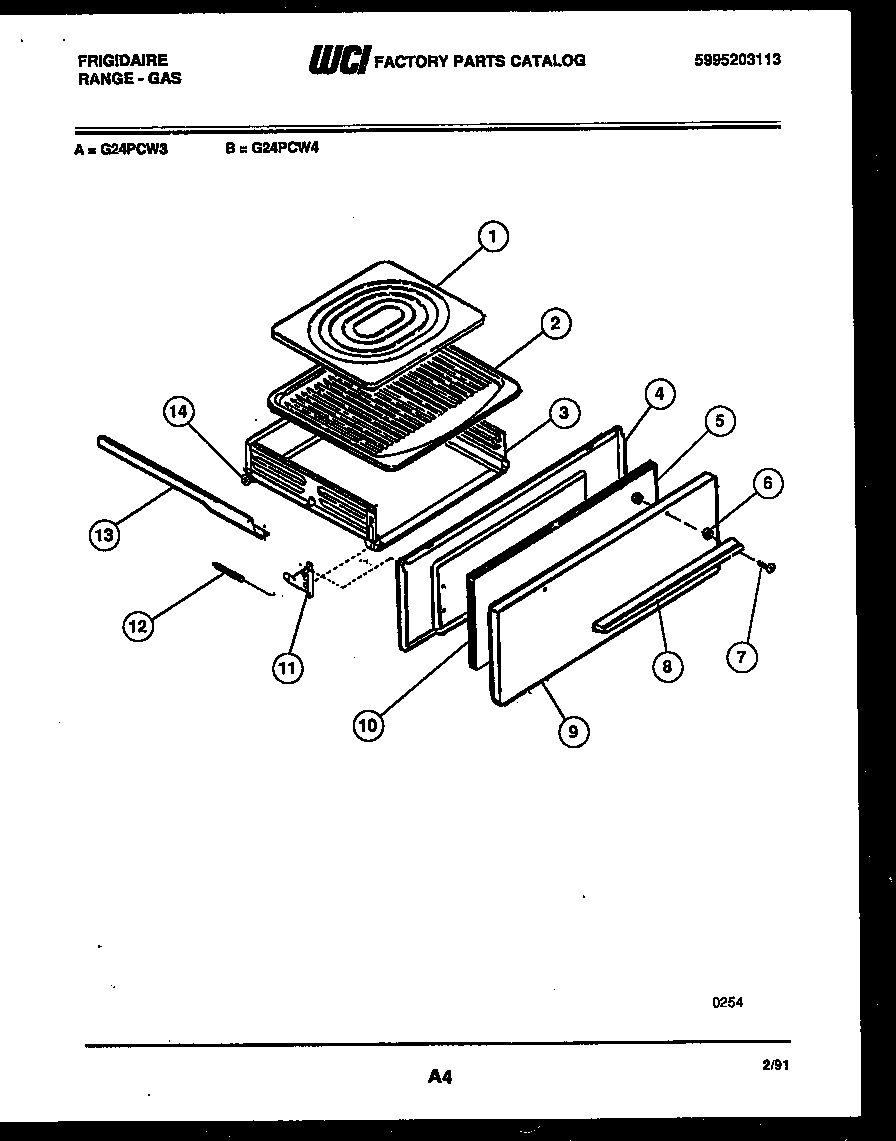 Frigidaire G24PCW3 broiler drawer parts diagram