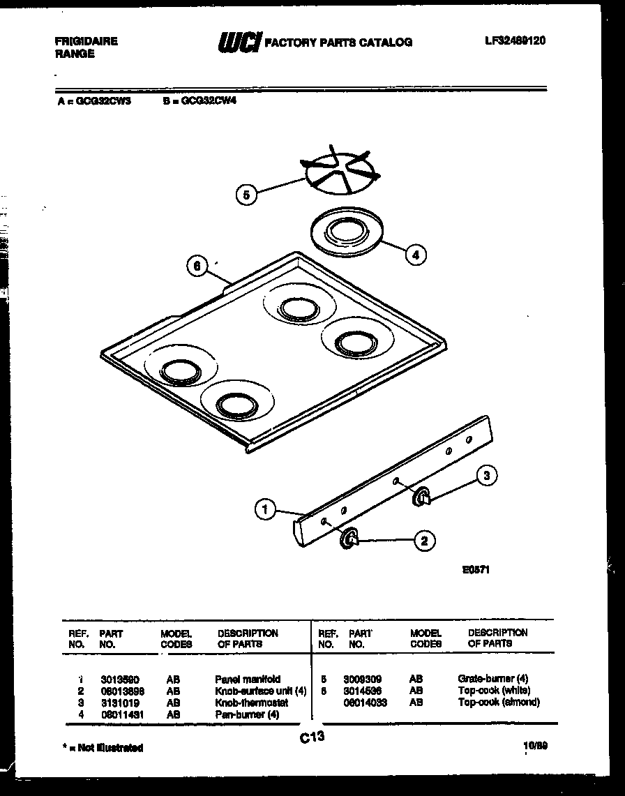 Frigidaire GCG32CL4 cooktop parts diagram