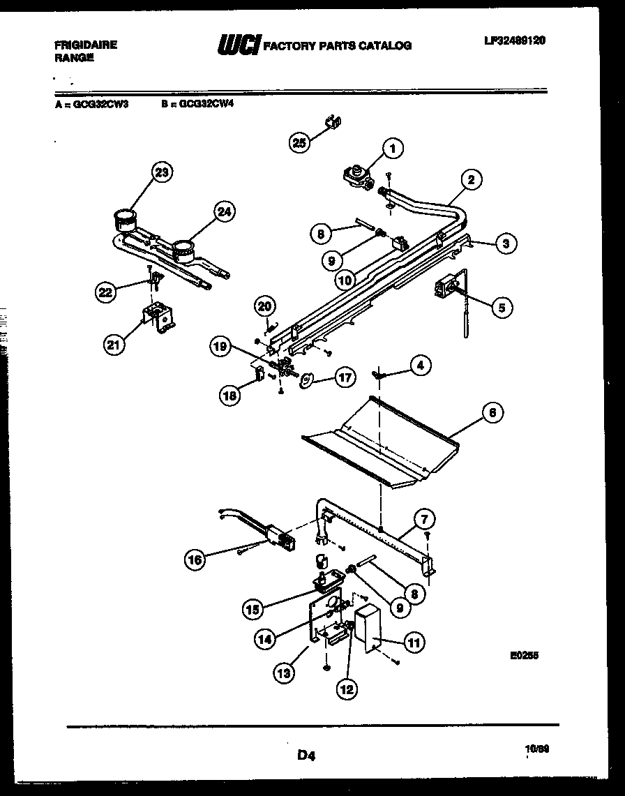 Frigidaire GCG32CL4 burner, manifold and gas control diagram