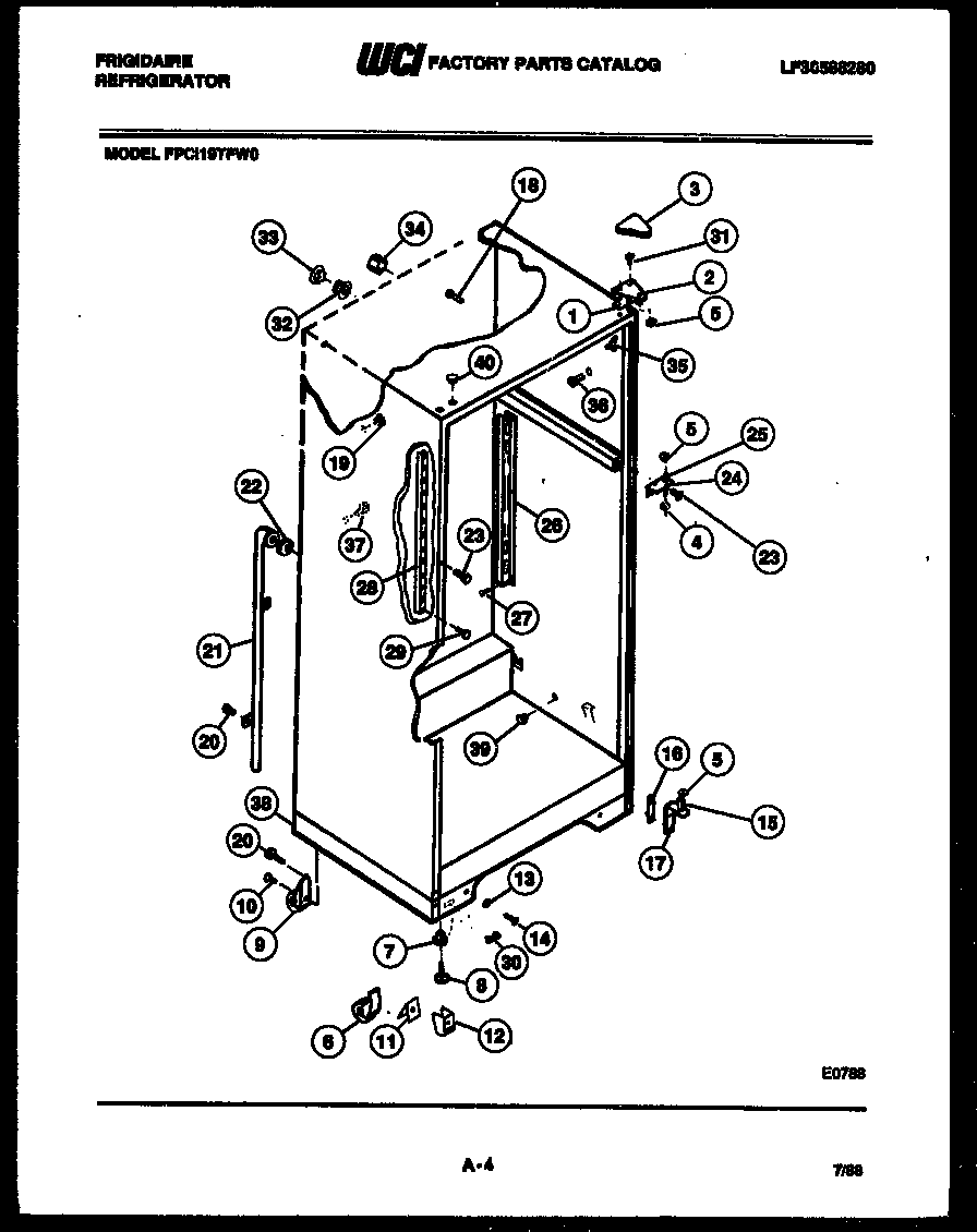 Frigidaire FPCI19TFF0 cabinet parts diagram