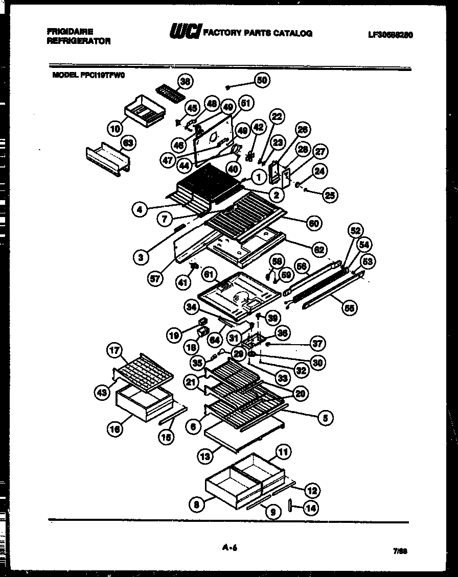 Frigidaire FPCI19TFF0 shelves and supports diagram