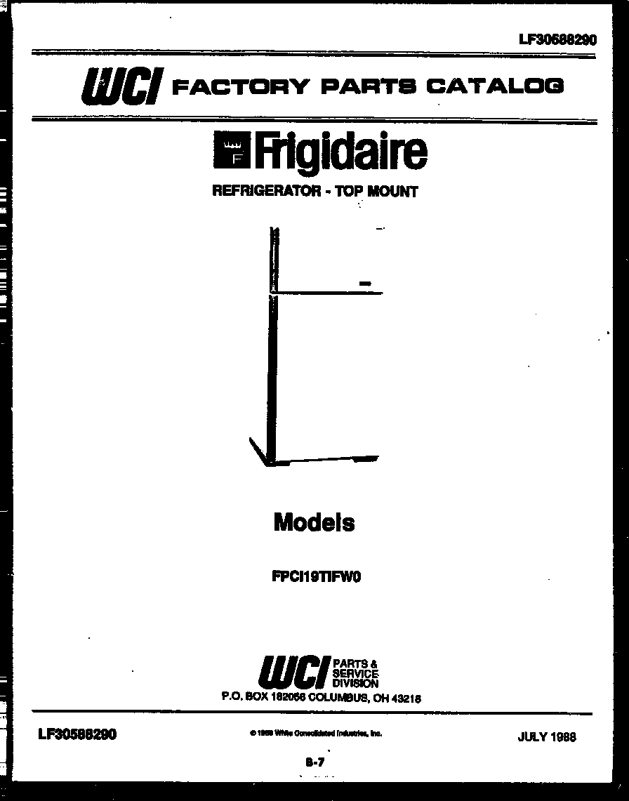 Frigidaire FPCI19TIFH0 cover page diagram