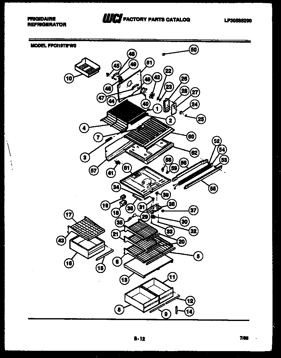 Frigidaire FPCI19TIFH0 shelves and supports diagram