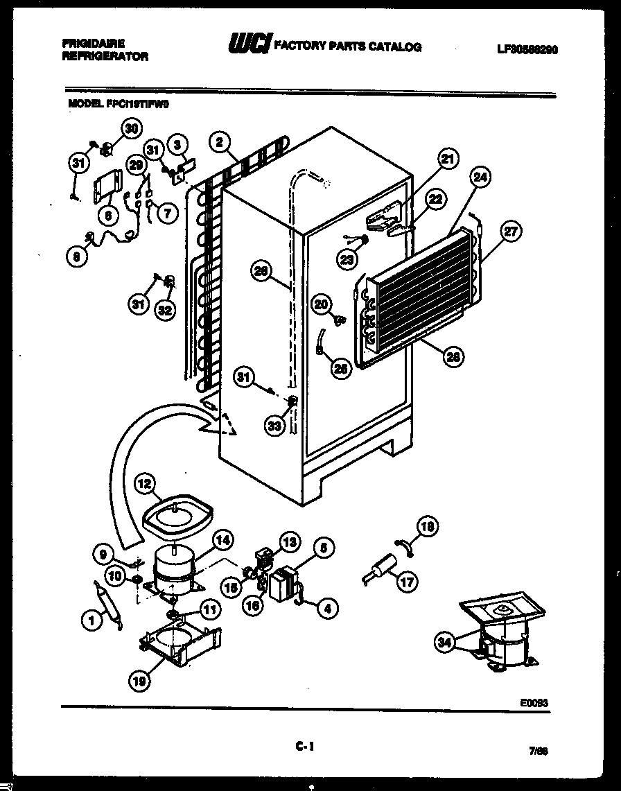Frigidaire FPCI19TIFH0 system and automatic defrost parts diagram