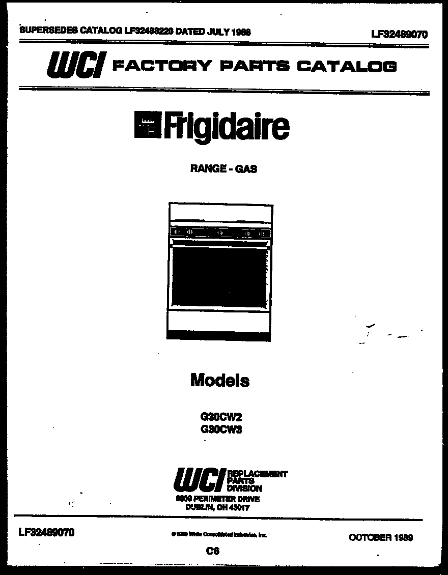 Frigidaire G30CW3 cover page diagram