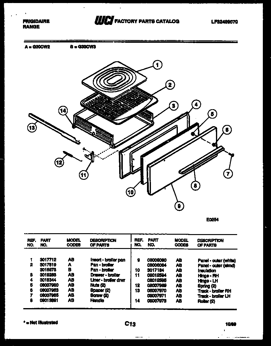 Frigidaire G30CW3 broiler drawer parts diagram