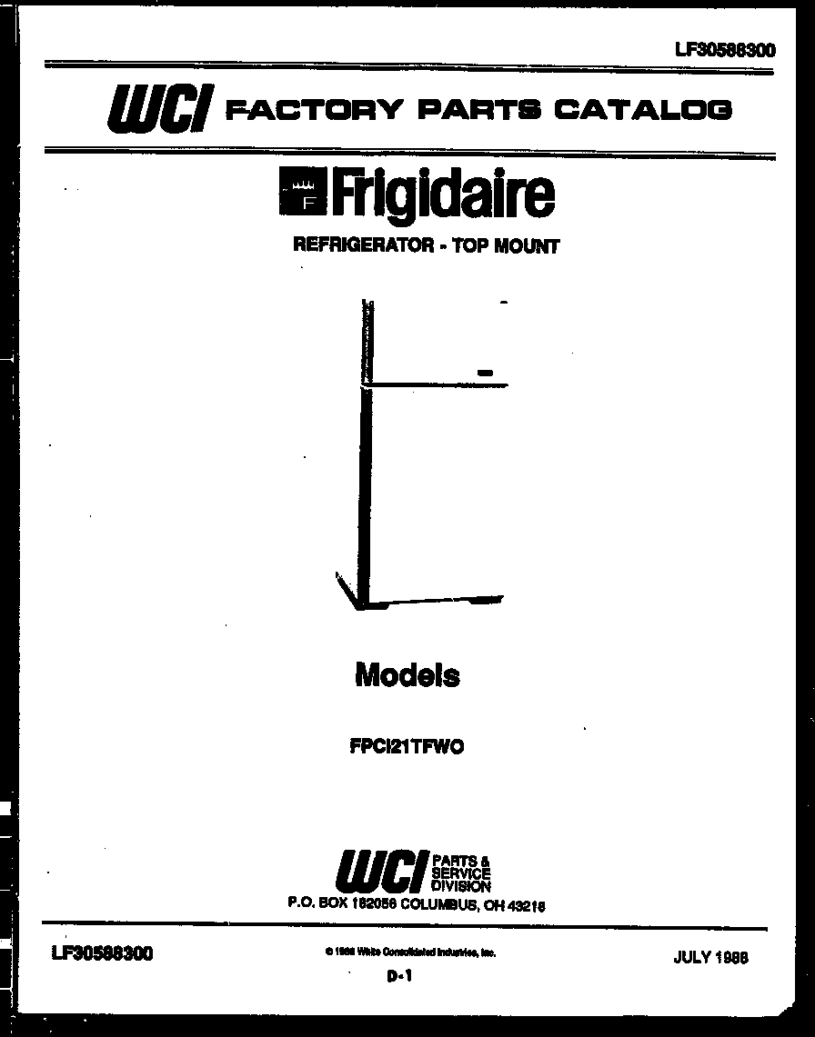 Frigidaire FPCI21TFH0 cover page diagram