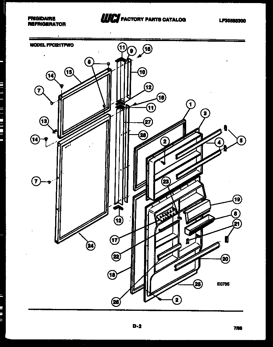 Frigidaire FPCI21TFH0 door parts diagram