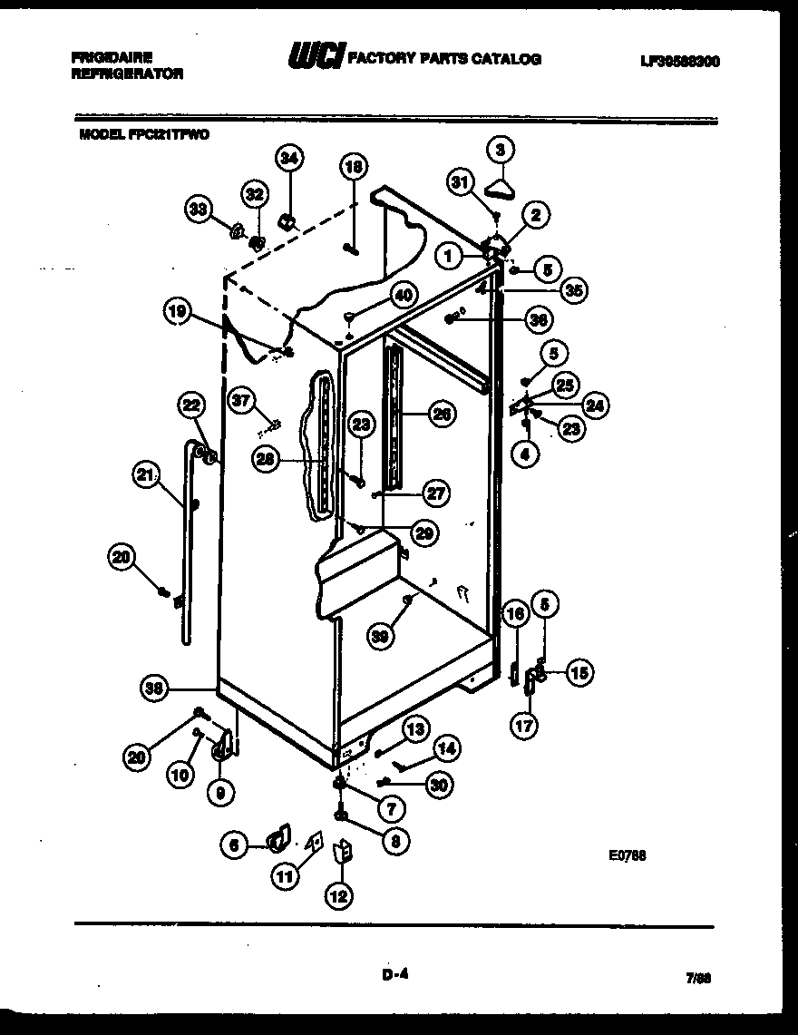 Frigidaire FPCI21TFH0 cabinet parts diagram