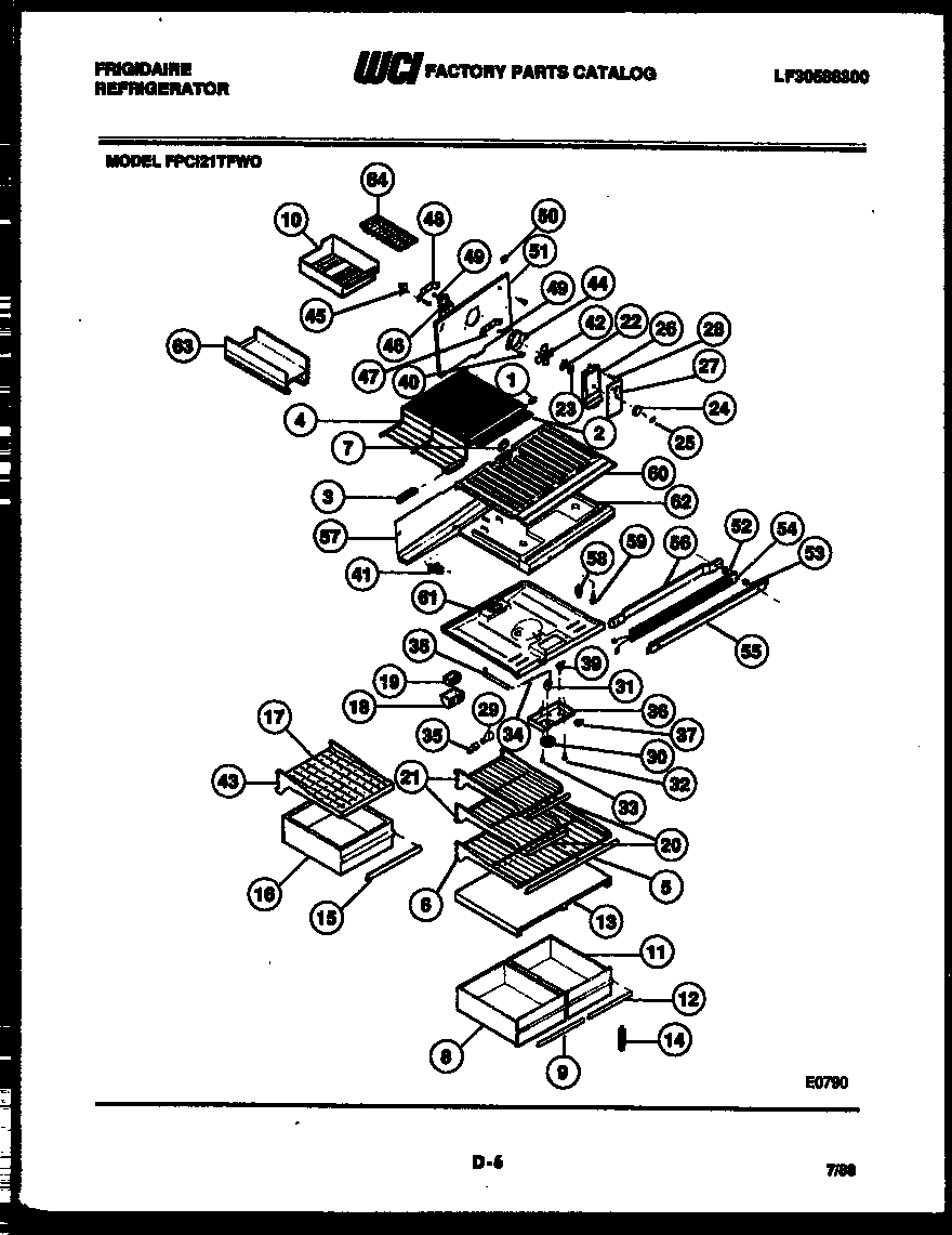Frigidaire FPCI21TFH0 shelves and supports diagram
