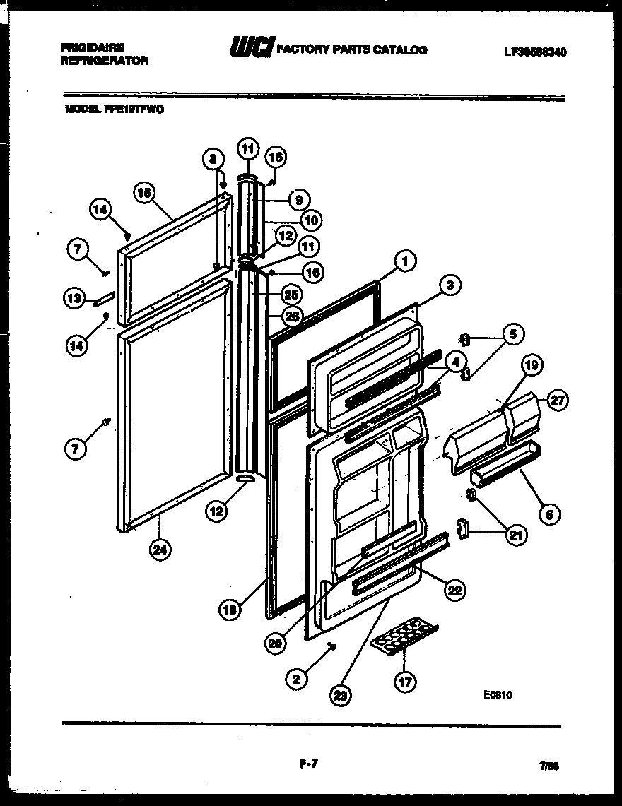 Frigidaire FPE19TFH0 door parts diagram