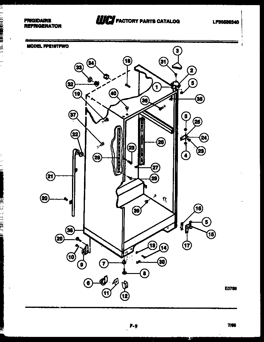 Frigidaire FPE19TFH0 cabinet parts diagram