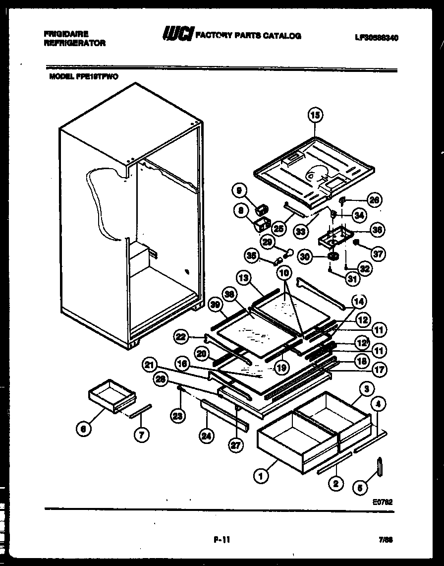 Frigidaire FPE19TFH0 shelves and supports diagram