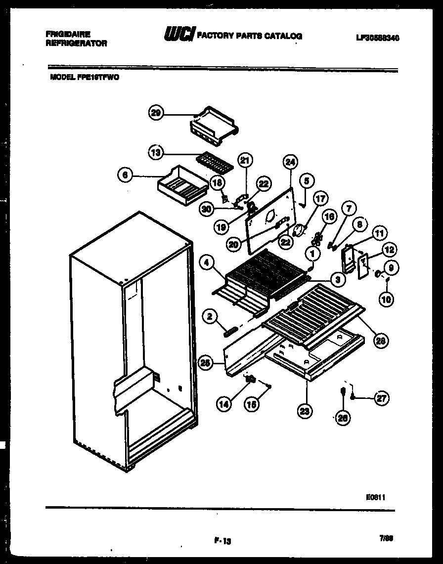Frigidaire FPE19TFH0 shelves and supports diagram