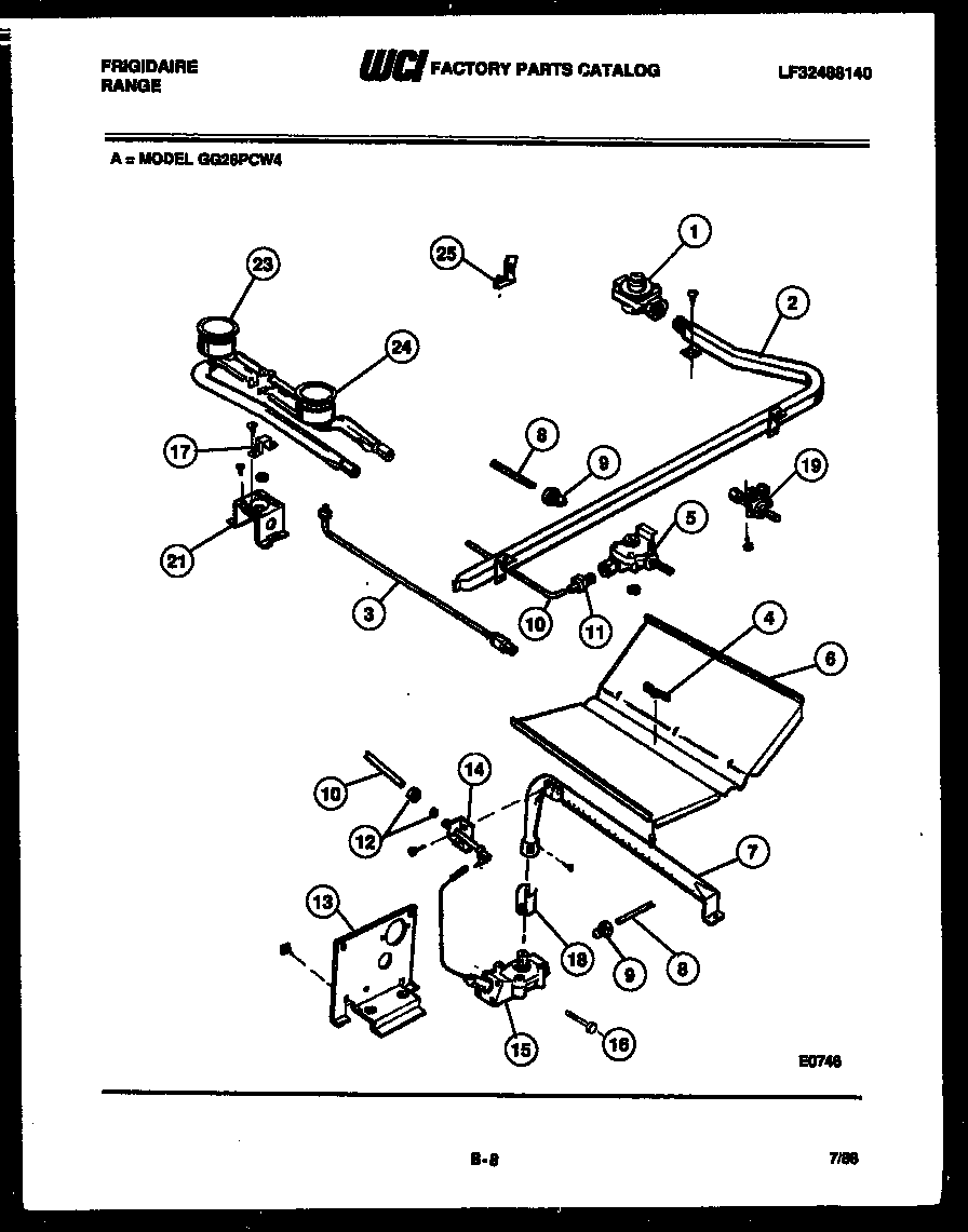 Frigidaire GG26PCW4 burner, manifold and gas control diagram