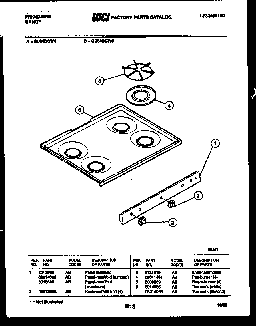 Frigidaire GC34BCW5 cooktop parts diagram