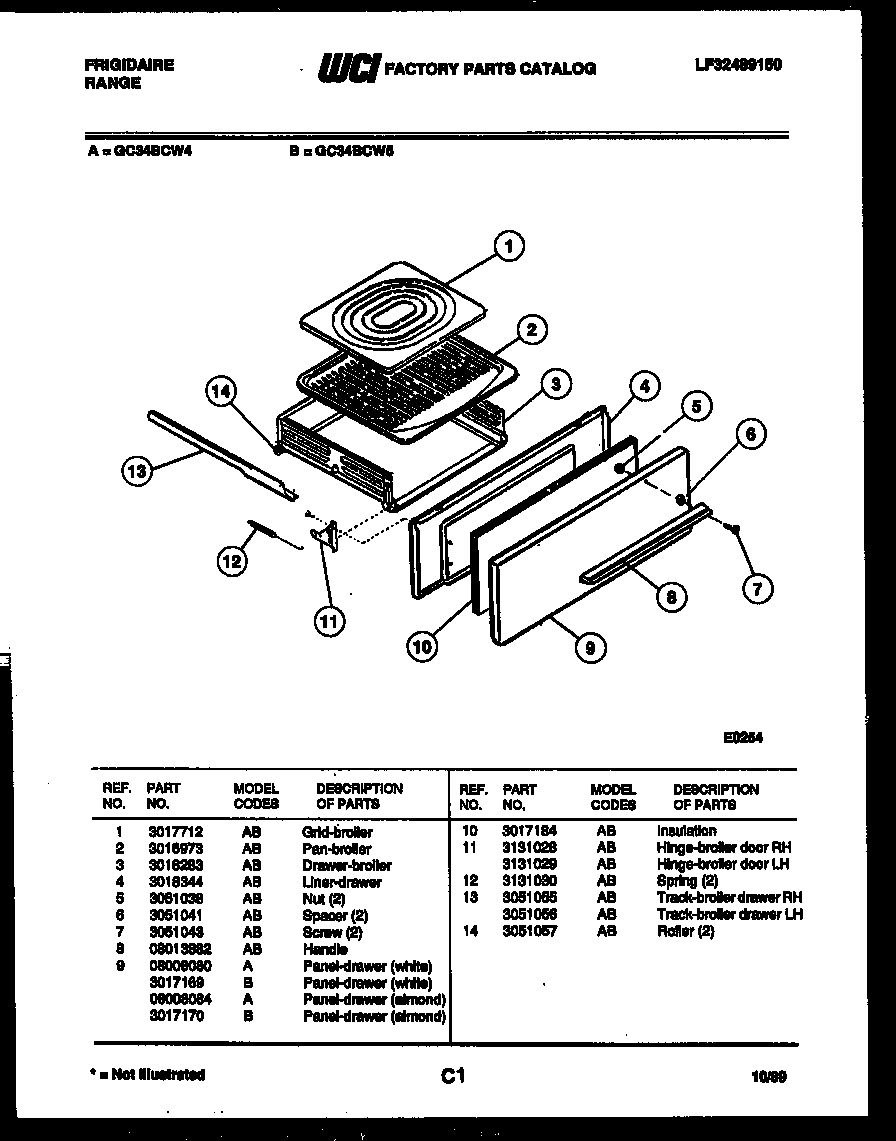 Frigidaire GC34BCW5 broiler drawer parts diagram
