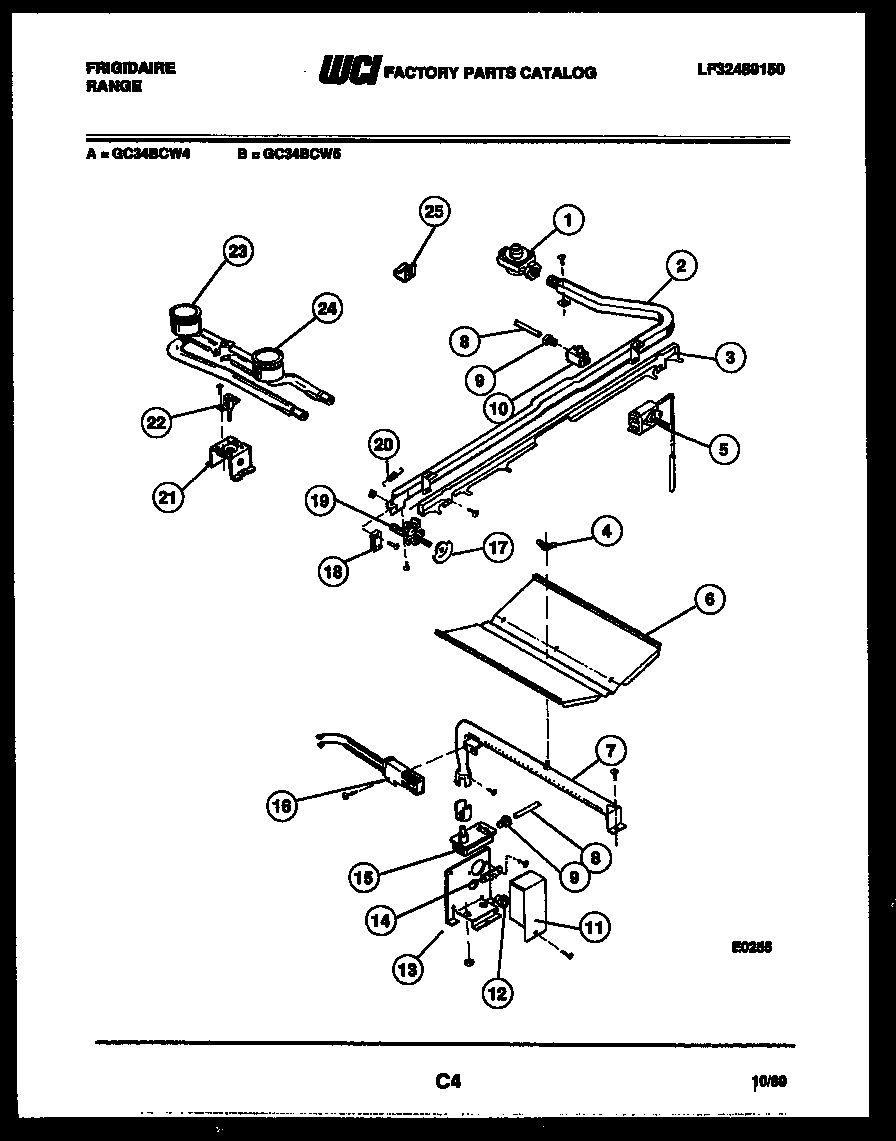 Frigidaire GC34BCW5 burner, manifold and gas control diagram