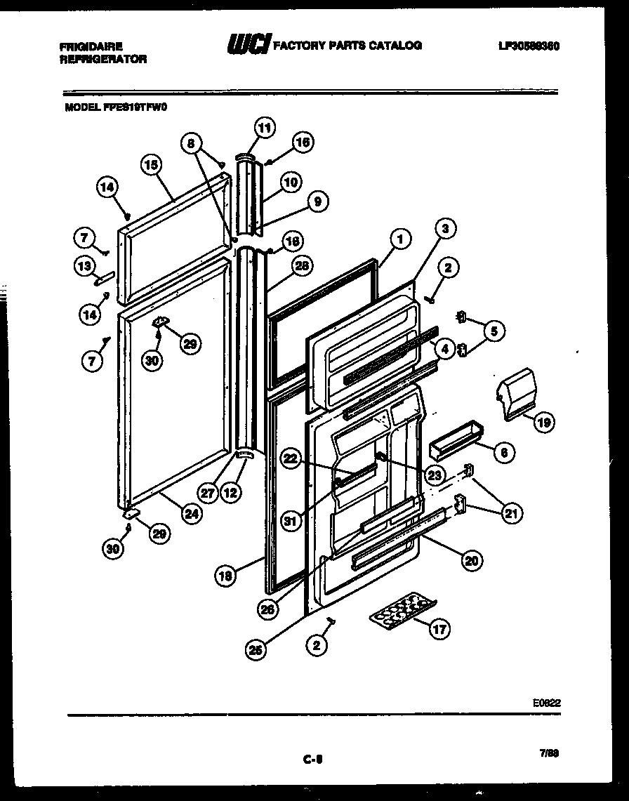 Frigidaire FPES19TFH0 door parts diagram