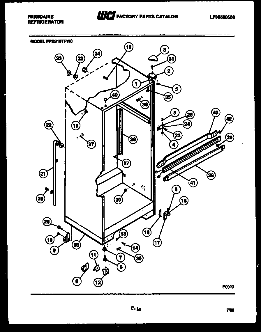 Frigidaire FPES19TFH0 cabinet parts diagram