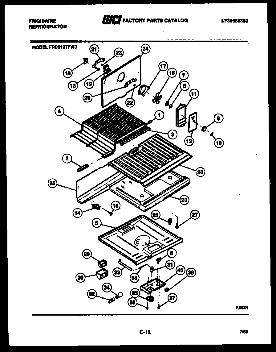 Frigidaire FPES19TFH0 shelves and supports diagram