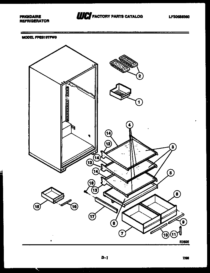 Frigidaire FPES19TFH0 shelves and supports diagram