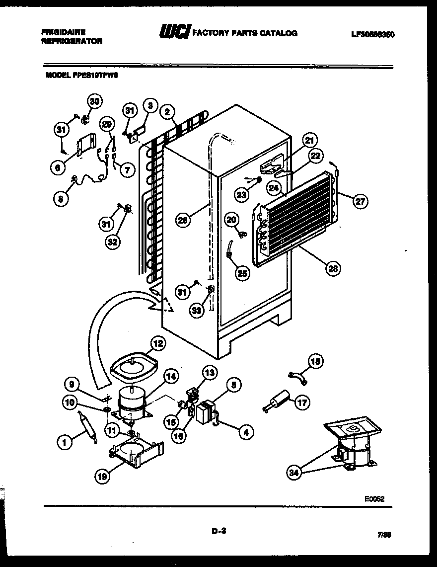 Frigidaire FPES19TFH0 system and automatic defrost parts diagram