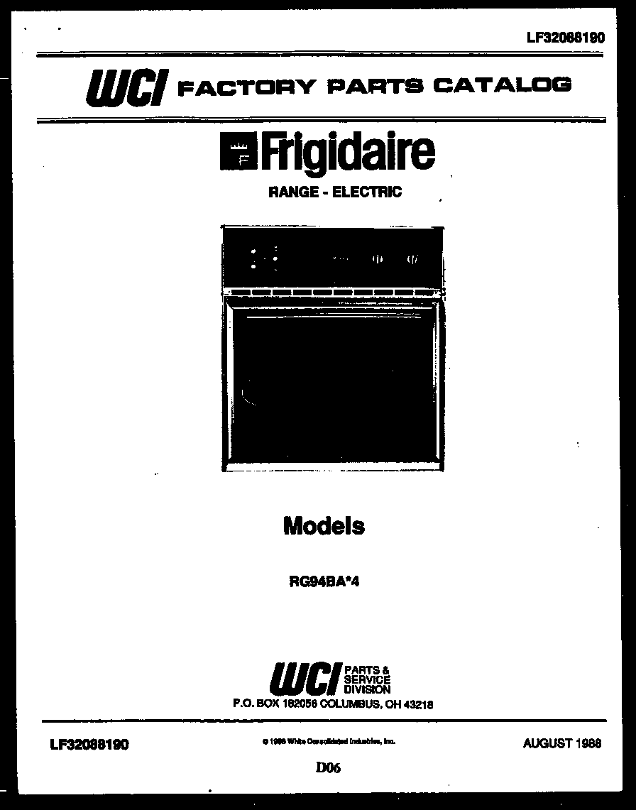 Frigidaire RG94BAB4 cover diagram