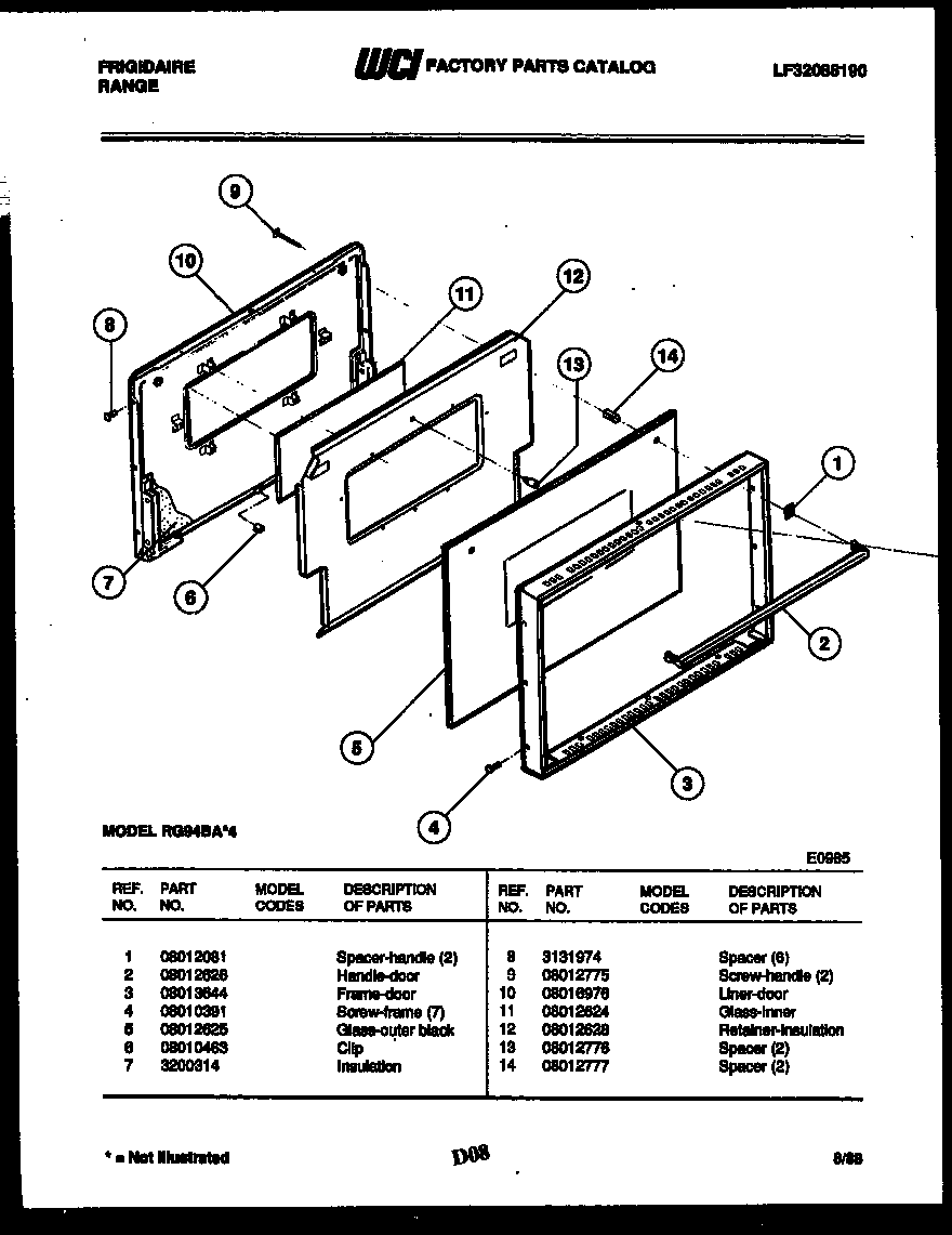 Frigidaire RG94BAB4 door parts diagram