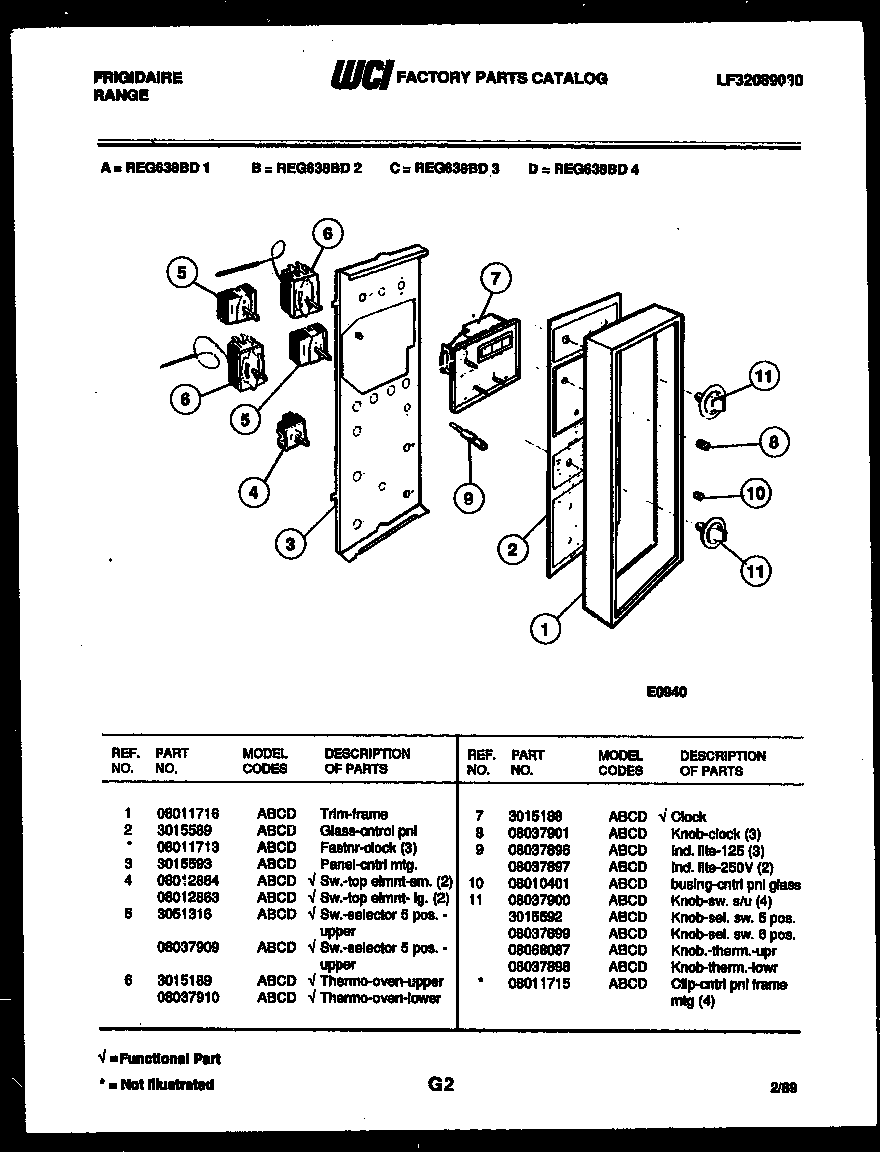 Frigidaire REG638BDL2 control panel diagram