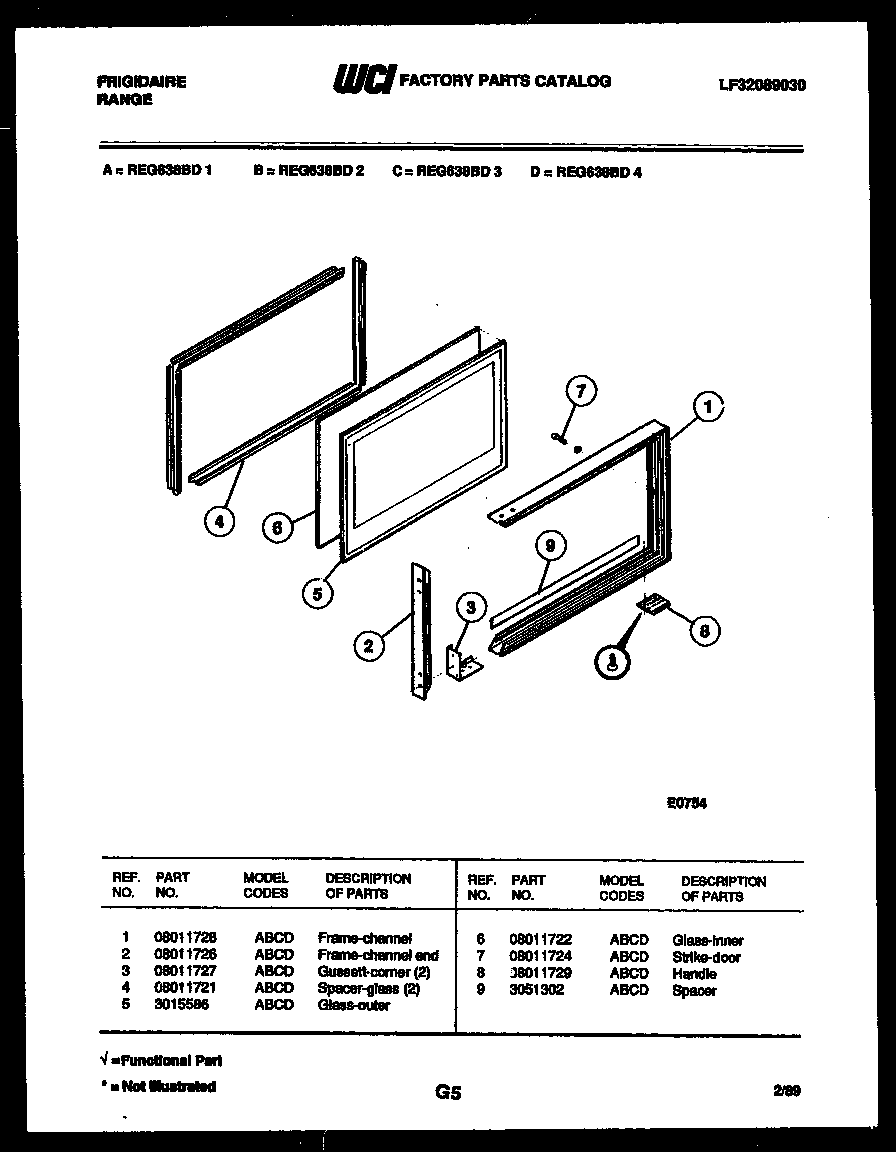 Frigidaire REG638BDL2 upper oven door parts diagram