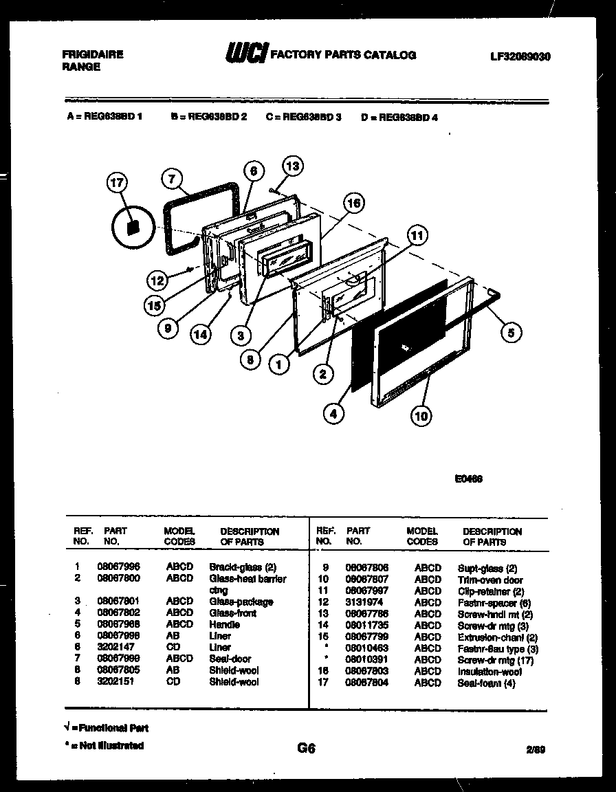 Frigidaire REG638BDL2 lower oven door parts diagram