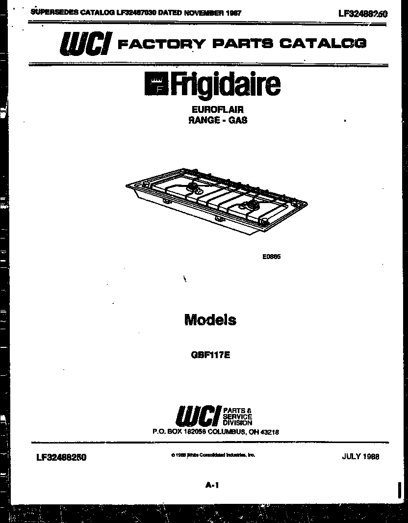 Frigidaire GBF117EW cover page diagram