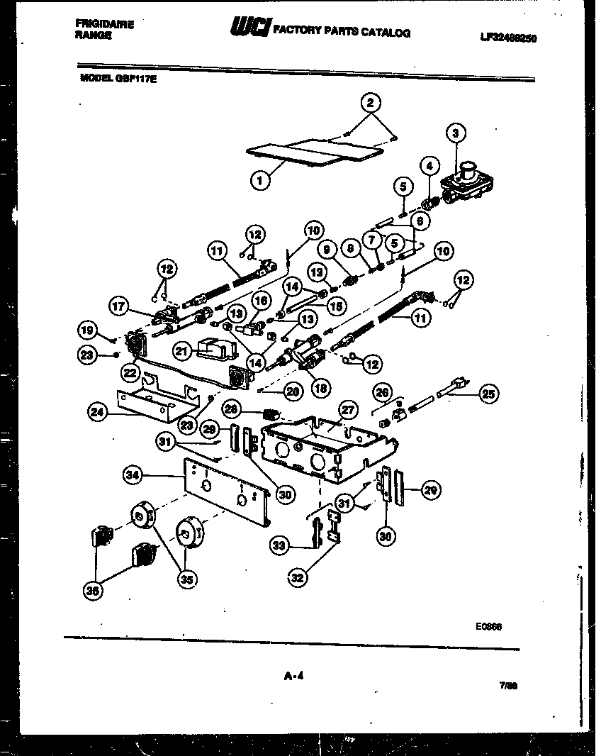 Frigidaire GBF117EW burner and gas control diagram