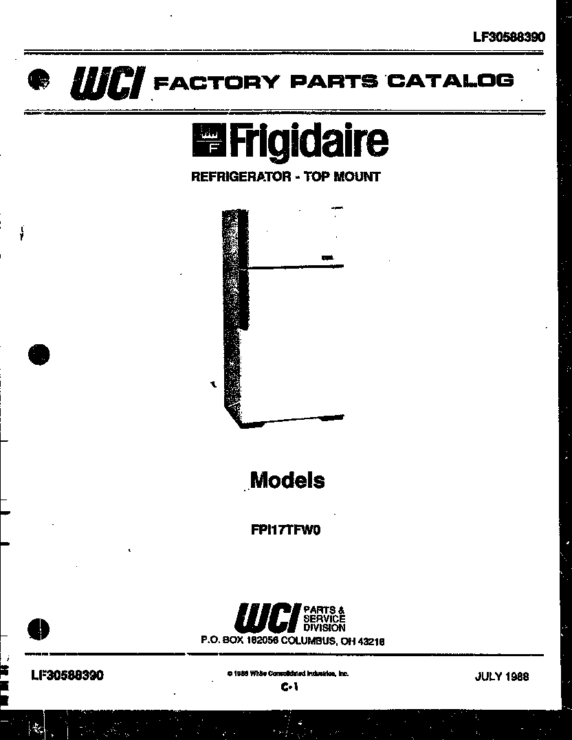 Frigidaire FPI17TFW0 cover page diagram