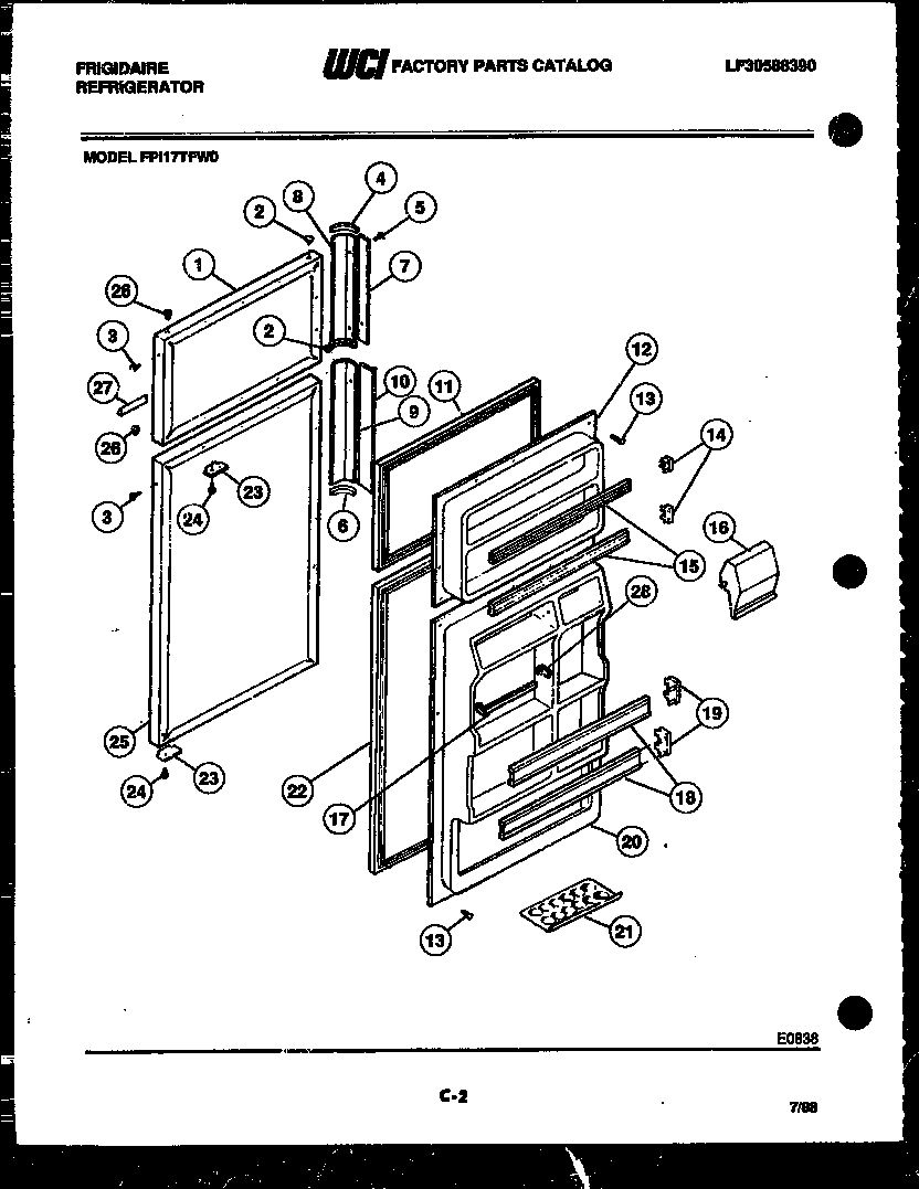 Frigidaire FPI17TFW0 door parts diagram