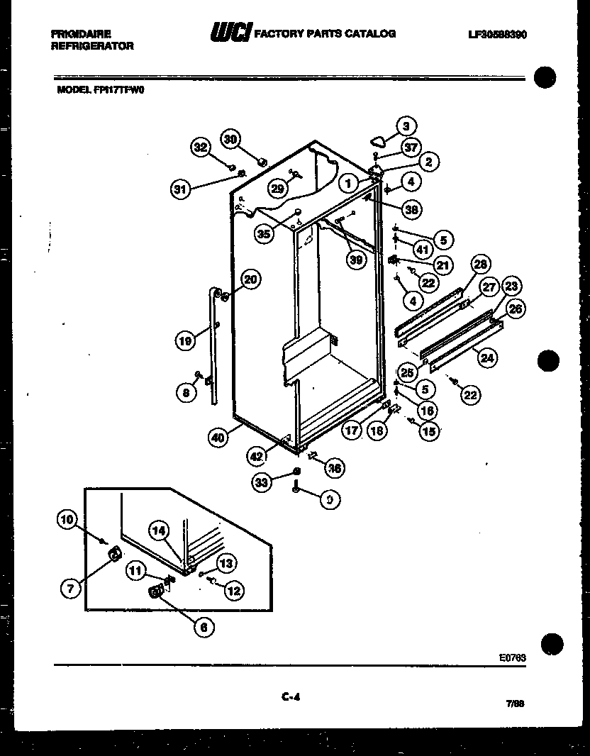 Frigidaire FPI17TFW0 cabinet parts diagram