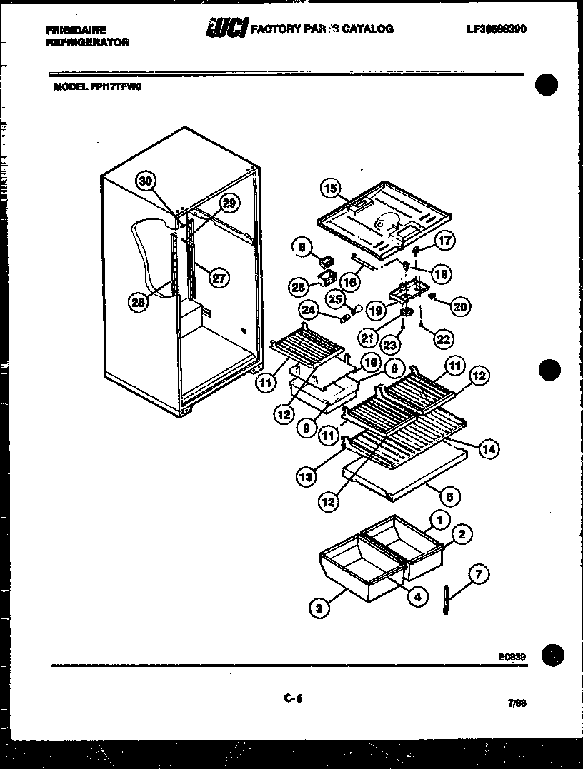 Frigidaire FPI17TFW0 shelves and supports diagram