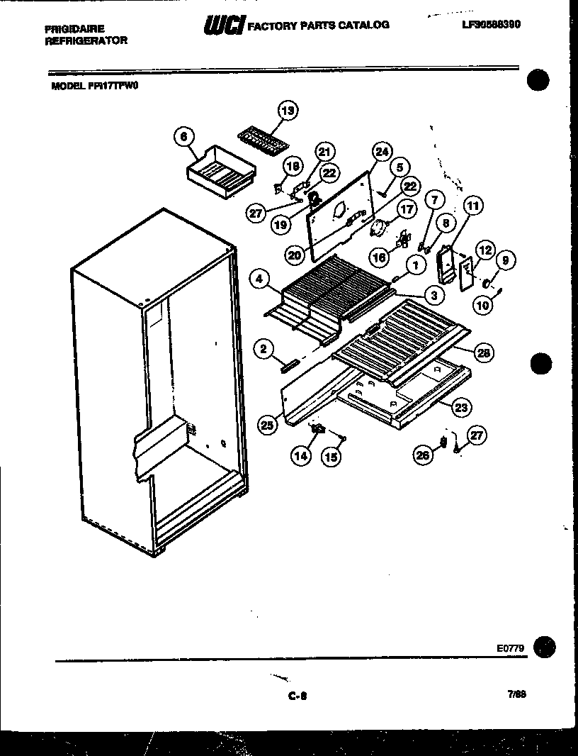 Frigidaire FPI17TFW0 shelves and supports diagram
